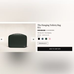 BRAND NEW STILL IN BOX
Away hanging toiletry bag in green
